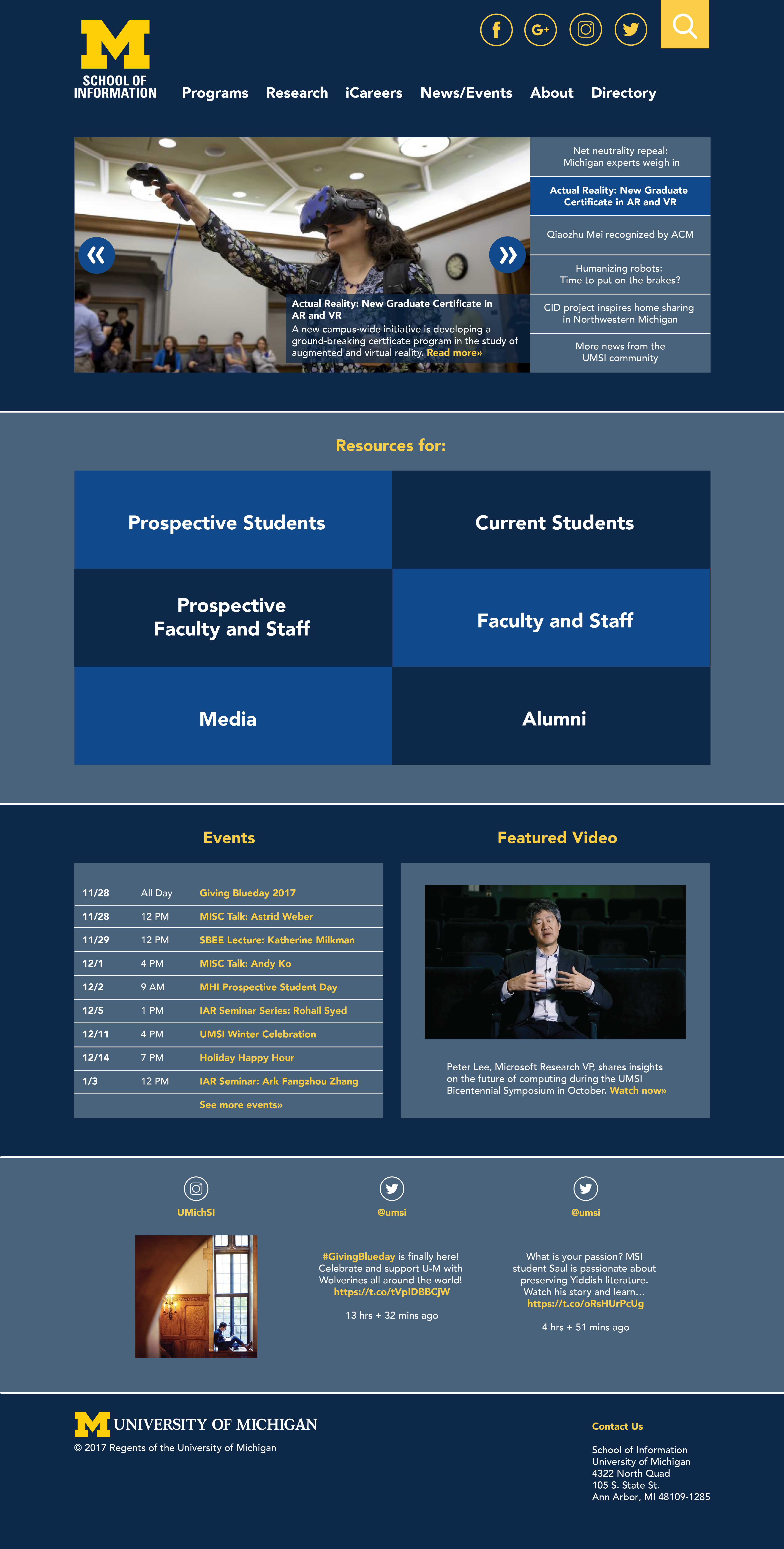 A mock-up of the UMSI website redesigned. Image links to full-size image.